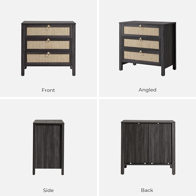 SICOTAS Rattan Nightstand with 3 Drawers, Large Boho Bedside Tables Bedroom | - Image 9