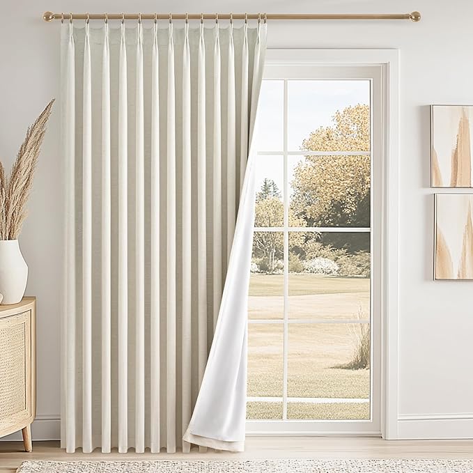 96 inch Long Natural Pinch Pleated 100% Blackout Curtains, Luxury Linen Curtains by Topfinel