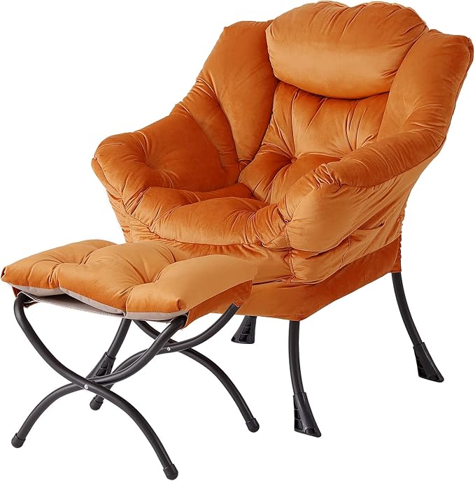 Welnow Orange Lazy Chair with Ottoman, Reading Chair with Footrest | A Side by LifeGetsBetterWithWelnow