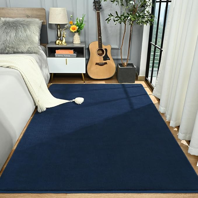 Navy Blue Area Rugs for Bedroom Living Room, 5x8 Memory Foam Rug | Thickened - Image 4