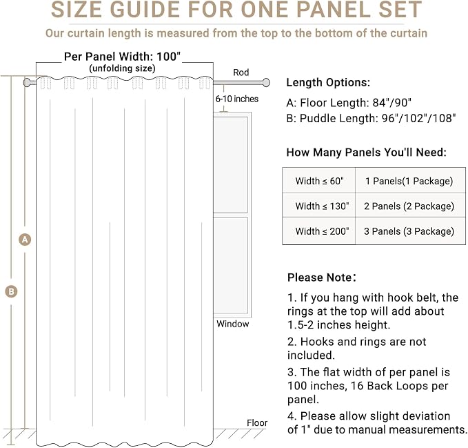 Linen Textured Total Blackout Sliding Door Curtains 90 Inches Long, Cream | - Image 8