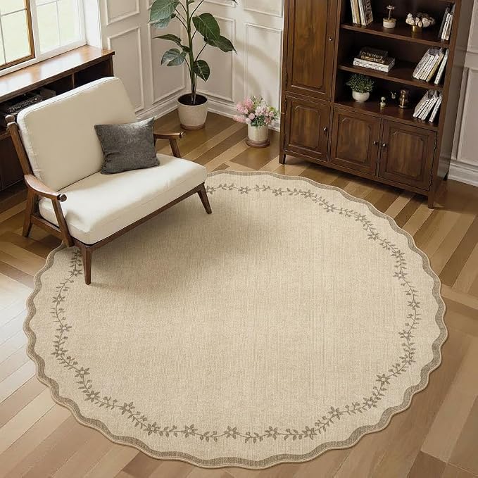 GarveeHome Round Rugs 4ft Scalloped Washable Small Circle Rug - Image 3