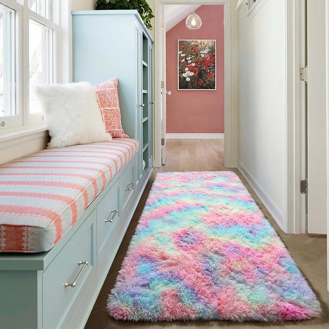 Colorful Rainbow Runner Rugs for Bedroom Living Room, Fluffy 2x6 Bedside - Image 7
