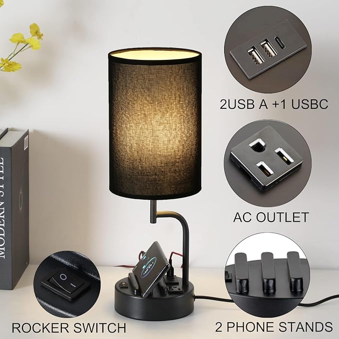 Dreamholder Table Lamp with 3 USB Charging Ports, Modern Desk Lamp with AC - Image 2