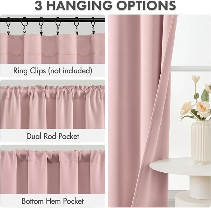 MIULEE 84 Inch Length Light Pink Blackout Bedroom Curtains Set of 4 | Thermal - Image 3