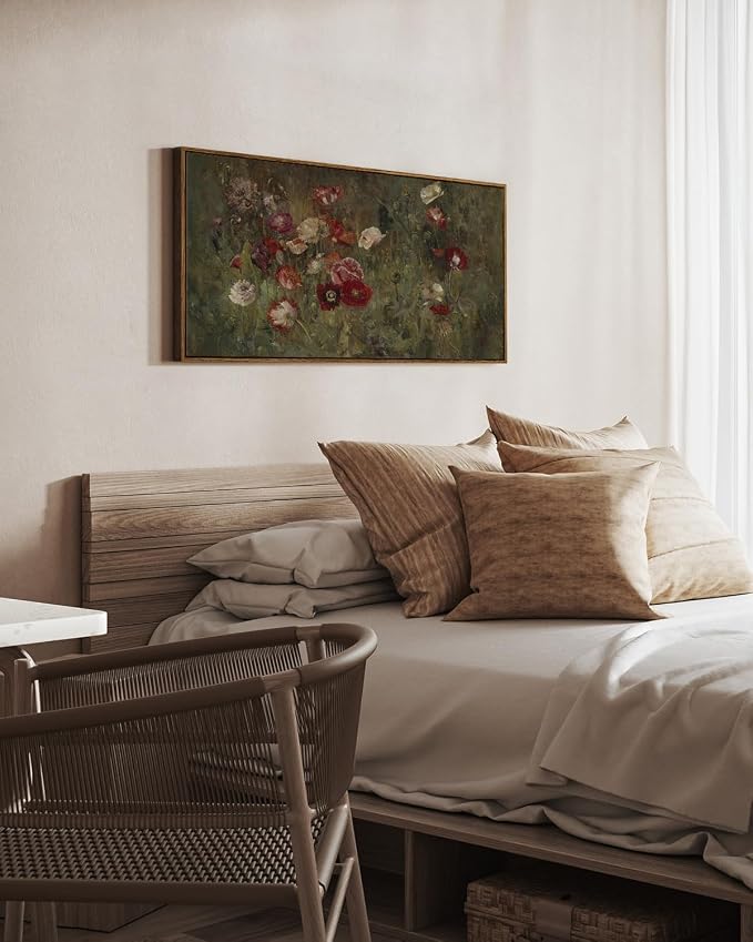InSimSea Extra Large Framed Vintage Wall Art, Rustic Floral, 40x20in | Poppy - Image 7