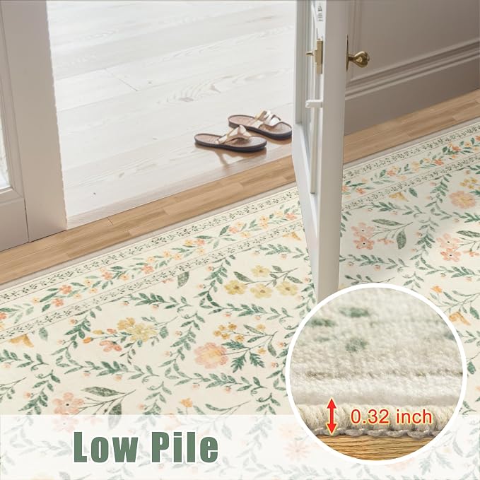 PLHXFR Area Rug 10x12 Living Room: Floral Washable Boho Carpet Beige Multi | - Image 9