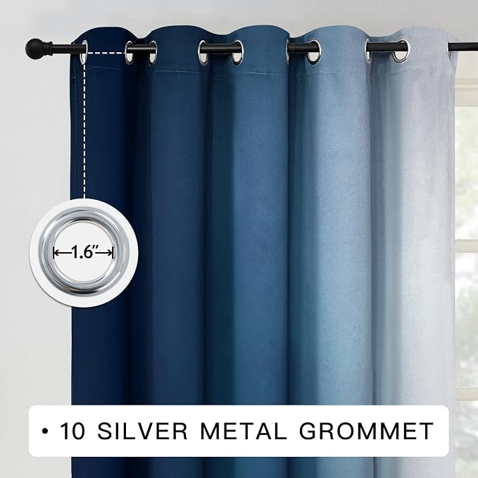COSVIYA Curtains & Drapes Grommet Ombre Dark Blue Curtains W62 x L84 Inch | - Image 3