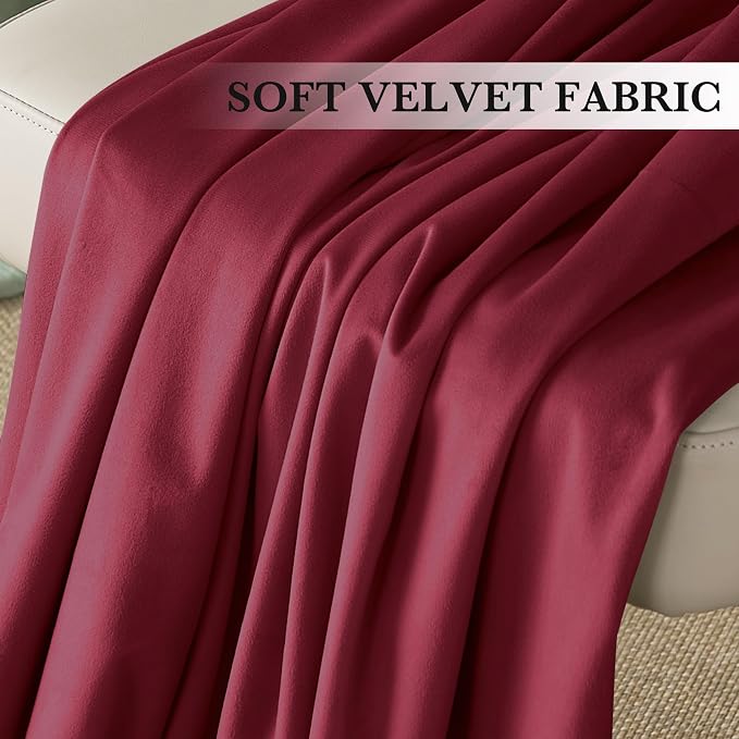 RYB HOME Burgundy Red Velvet Curtains 84 inches - Image 4