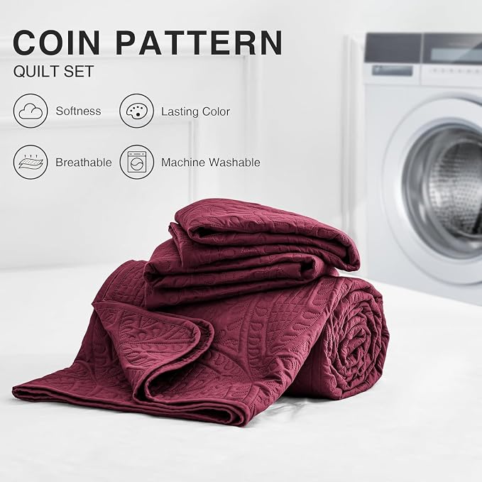 Love's cabin California King Size Quilt Bedding Set Burgundy Bedspreads - Image 7