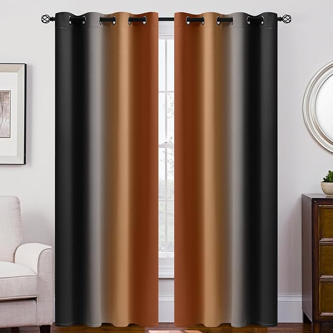 SimpleHome Ombre Burnt Orange and Black Room Darkening Curtains 84 inches | by SimpleHome