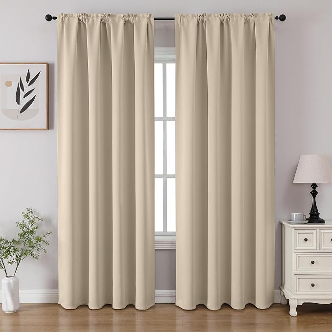 CUCRAF Light Beige Blackout Curtains 108 inch Length 2 Panels Set, Rod Pocket by CUCRAF