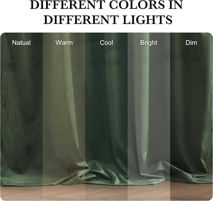 RYB HOME Green Velvet Curtains 72 inches Length - Image 7