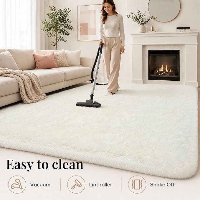 PLHXFR 5x7 Area Rugs Living Room: Fluffy Bedroom Rug Shag Carpet White | - Image 8