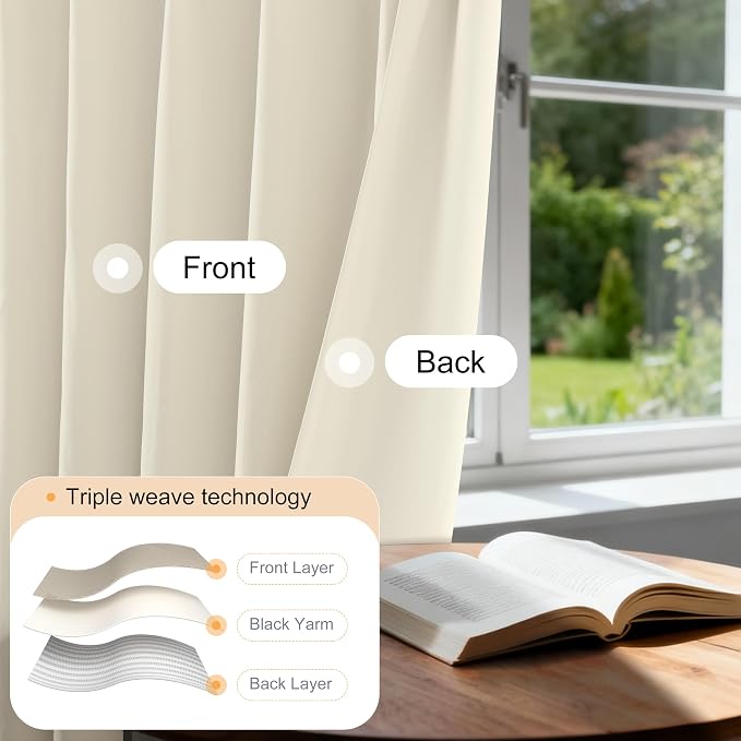 Etherealveil Beige Pinch Pleated Blackout Curtains 2 Panels 52"x102" | Back Tabs - Image 4