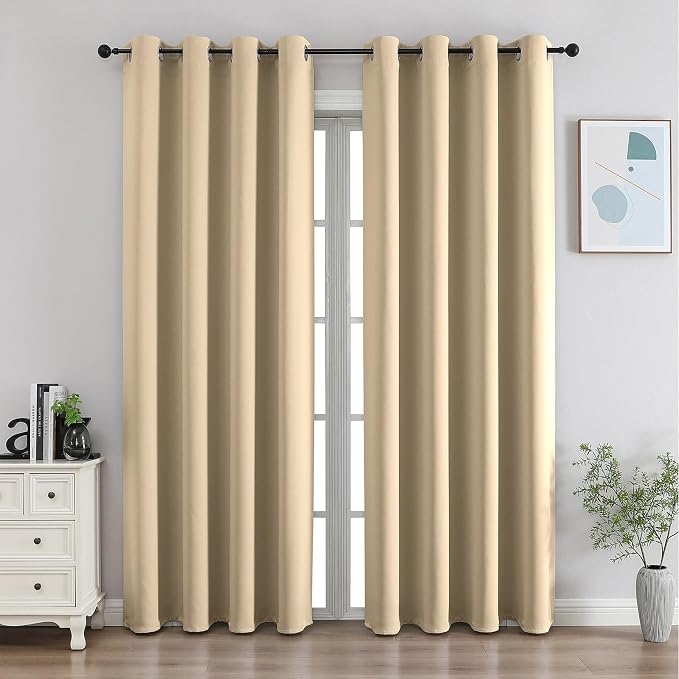 CUCRAF Light Beige Blackout Curtains 108 inch Length, Thermal Insulated Room by CUCRAF