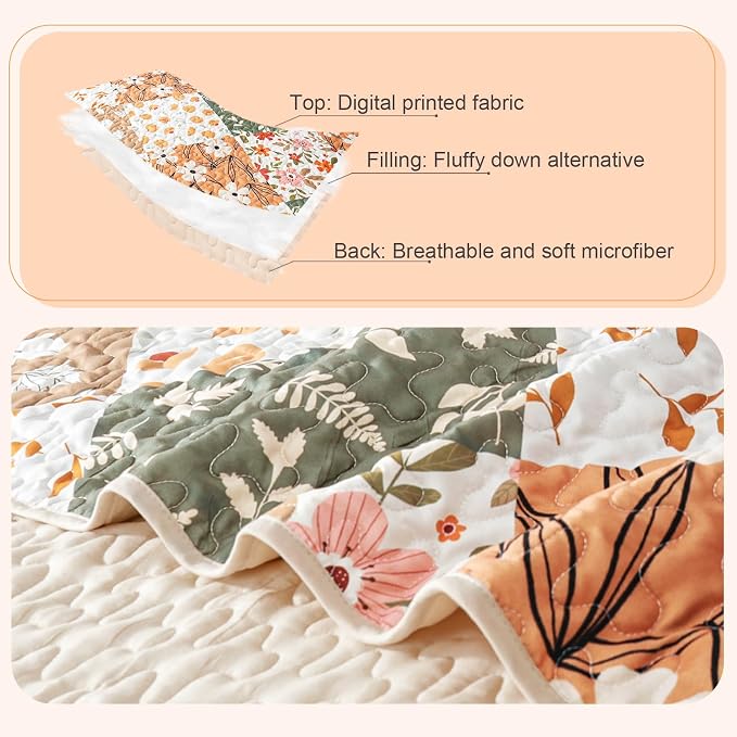 Whale Flotilla California King Size Quilt Set, Extra Soft Floral Bedspreads | - Image 4