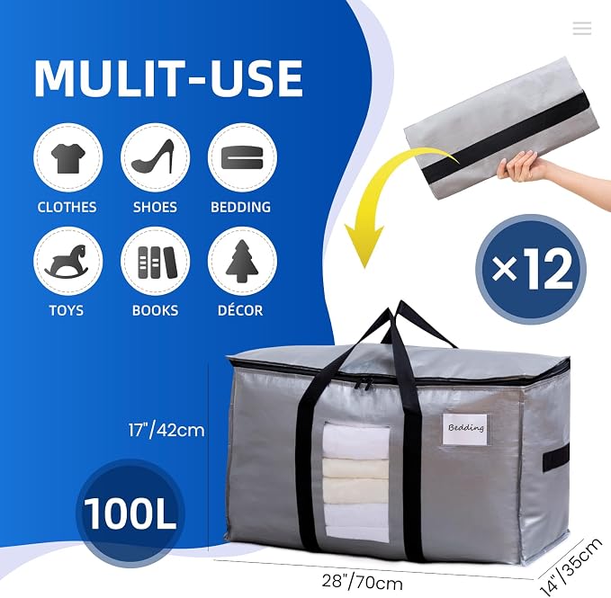 TAILI 12 Pack Silver XXL Moving Bags, Storage Bags - Image 2