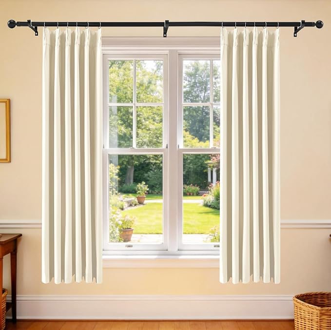 Etherealveil Beige Pinch Pleated Blackout Curtains 2 Panels 40"x72" | Back Tabs - Image 2