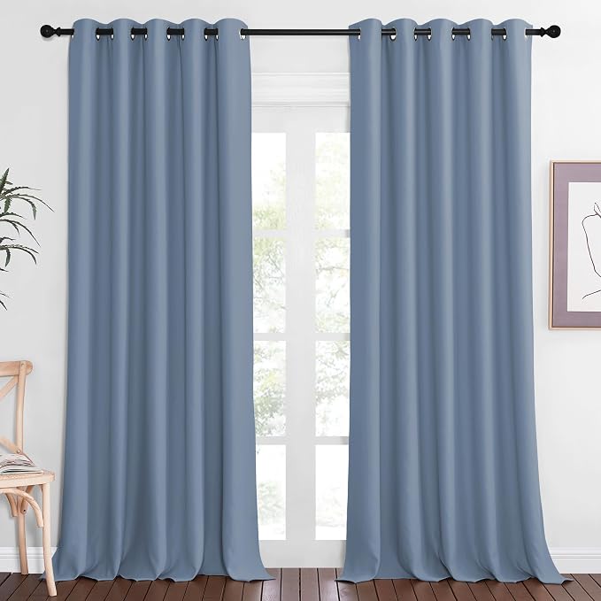 NICETOWN Blackout Stone Blue Curtain 102 inches Length, Grommet Thermal by NICETOWN
