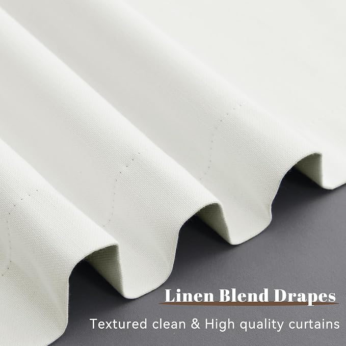 Ivory Linen 100% Blackout Cream Curtains 102 Inches Long 2 Panels Set Neutral - Image 4