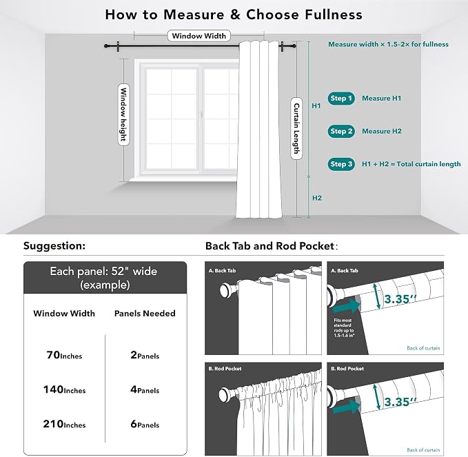 Deconovo Blackout Curtains for Bedroom Solid Room Darkening Rod Pocket and Back - Image 9