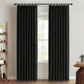 Pinch Pleated Full Blackout Faux Linen Curtains 96 Inches Long | Black by 100BlackoutShield