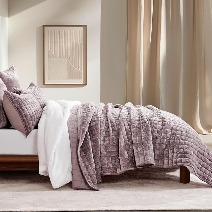 RECYCO Channel Box Stitch Velvet Quilt Set, Full Queen Size, Luxury Oversized - Image 2