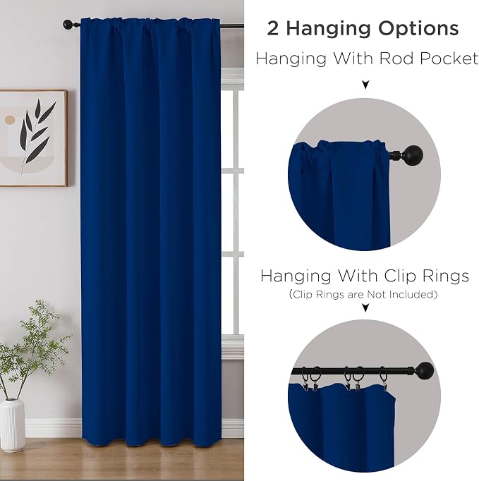 CUCRAF Royal Blue Blackout Curtains 45 inch Length 2 Panels Set, Rod Pocket - Image 4