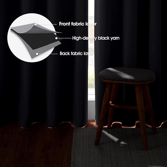 HOMEIDEAS Light Grey Blackout Curtains 52 X 63 Inch Bedroom Curtains Set of 2 - Image 3