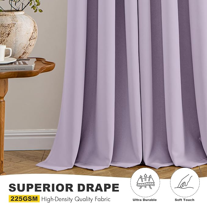MIULEE Blackout Curtains for Bedroom 2 Panels 40 x 63 Inch Long Lilac | Thermal - Image 5