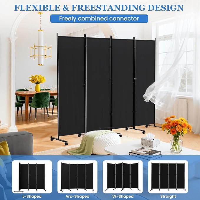 SUNALLY Room Divider Privacy Screens, 6 Panels Dividers - Image 4