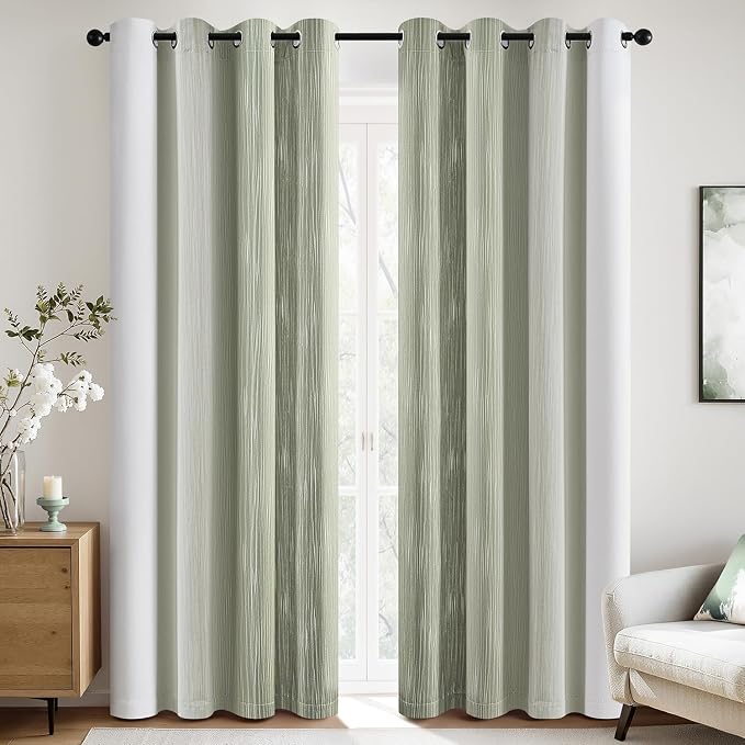 MIULEE Sage Green and Greyish White Ombre Blackout Curtains 52Wx72L | Full Room - Image 3