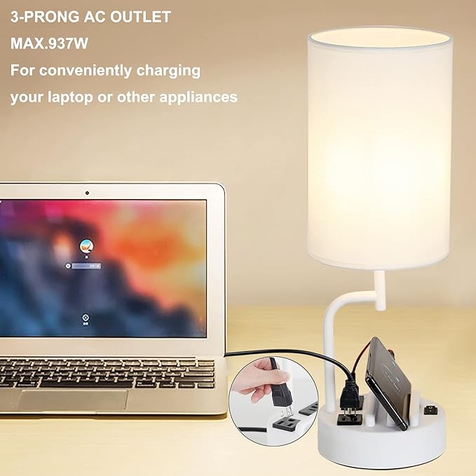 Dreamholder Table Lamp with 3 USB Charging Ports, Modern Desk Lamp with AC - Image 3