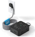 Power Strip Surge Protector, 5 Ft Flat Extension Cord by HANYCONY