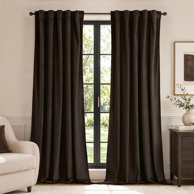 MIULEE Velvet Curtains 52x90 inches Chocolate Brown Blackout Curtains | Luxury by MIULEE