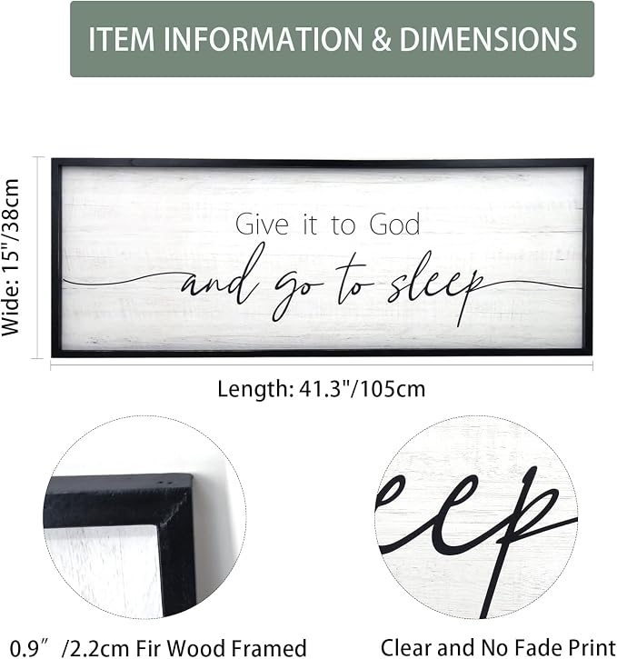 Give It to God and Go to Sleep Sign Framed Large 41''×15'' Above Bed Wall Decor - Image 2