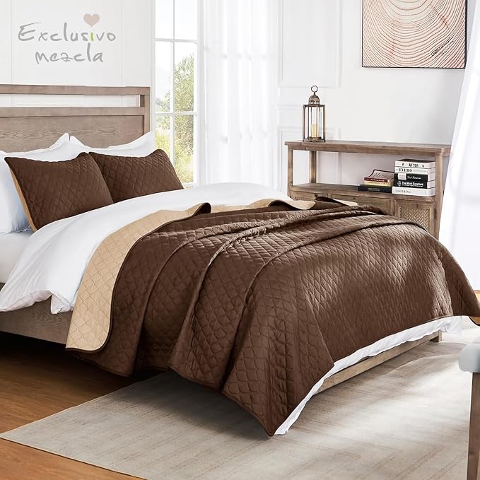 Exclusivo Mezcla Reversible California King Quilt Set, Chocolate Brown | - Image 2