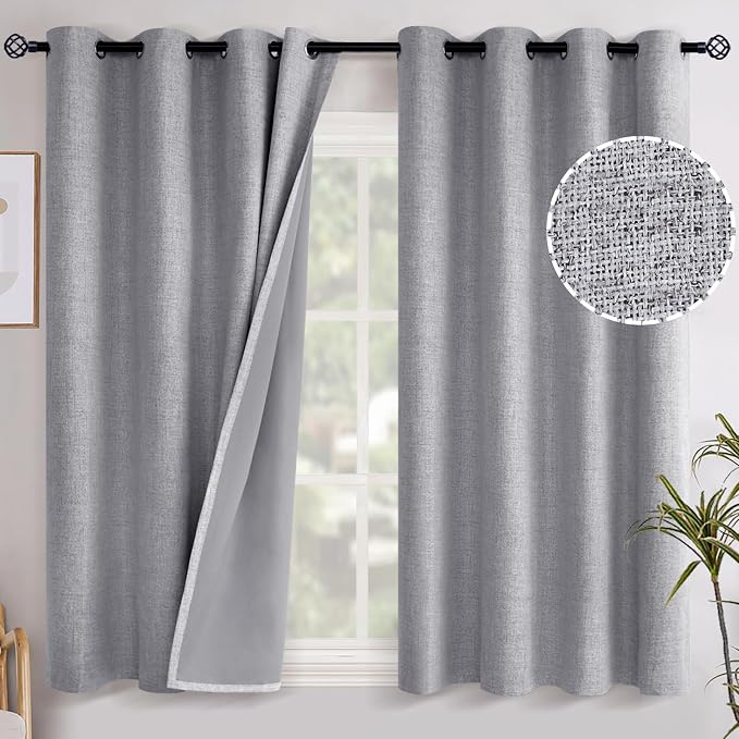 YoungsTex Grey Linen Curtains Blackout 54 Inches Long by YoungsTex