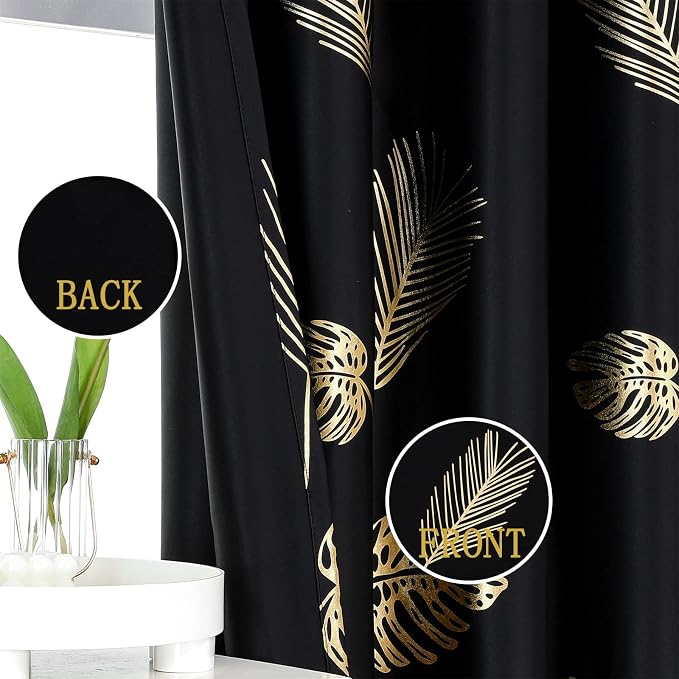 Gold and Black Blackout Curtains 2 Panels Set Thermal Insulated Window Curtains - Image 3
