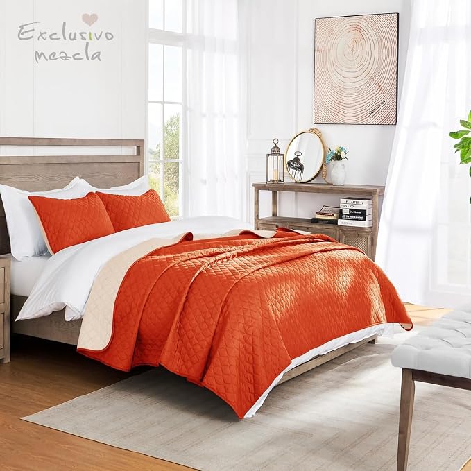 Exclusivo Mezcla Reversible Full Queen Quilt Bedding Set, Burnt Orange | - Image 2