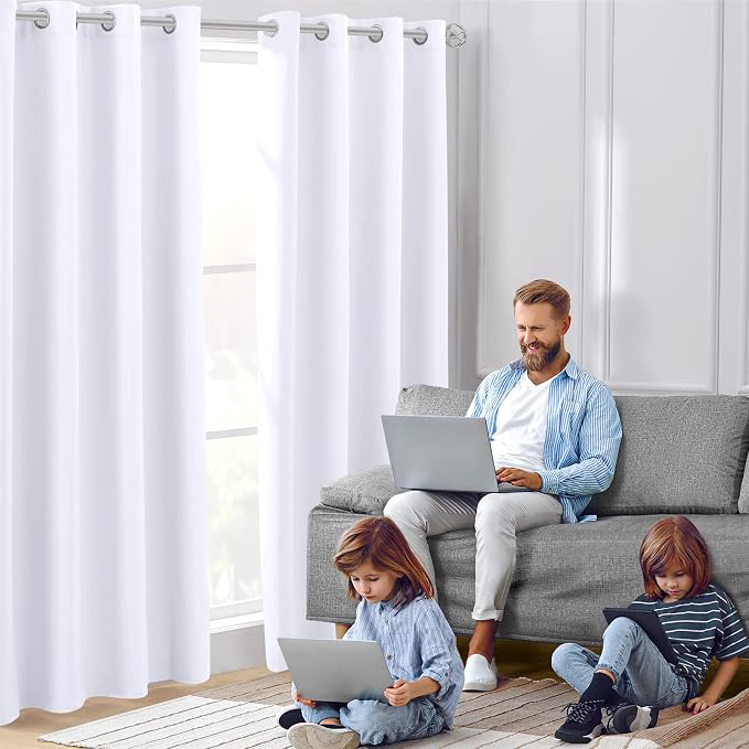 HOMEIDEAS Pure White Curtains for Bedroom 52 X 84 Inch Long 2 Panels Set - Image 2