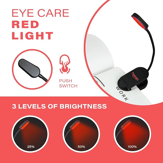hooga Red Book Light, Rechargeable Clip On 625nm LED Light - Image 3