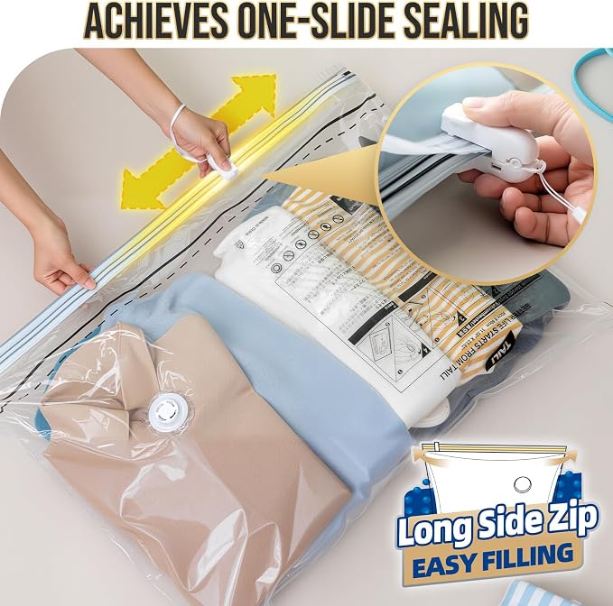 TAILI 4 Pack Vacuum Storage Bags, Jumbo LONG SIDE ZIP, Space Saver - Image 5