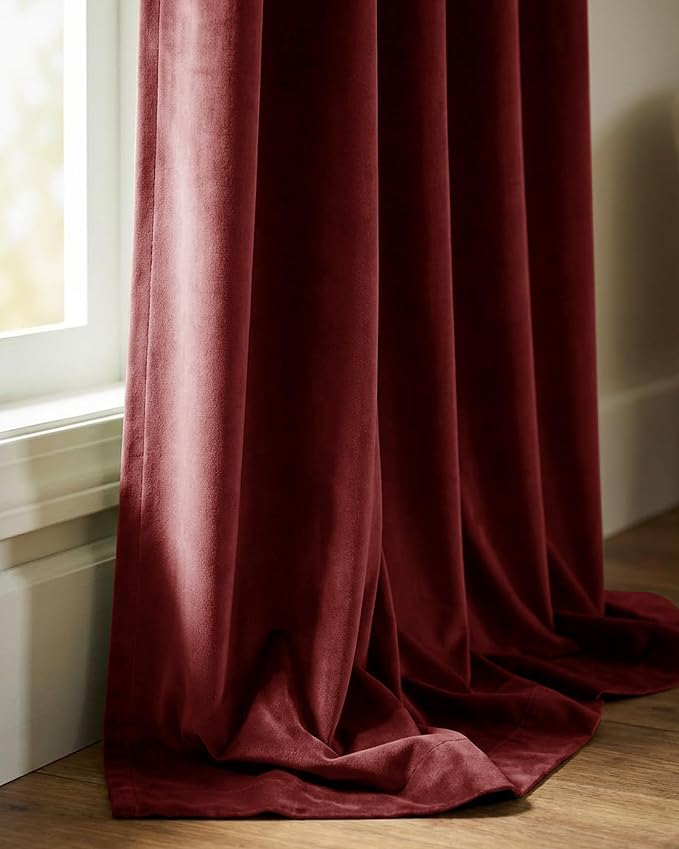 Burgundy Red Curtains 90 inches Christmas Decor, 2 Panels | Room Darkening - Image 9