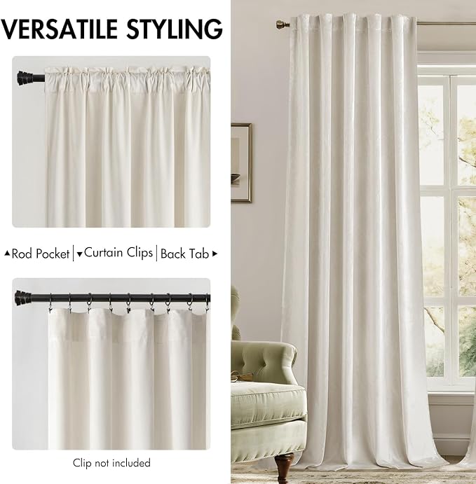 MIULEE Velvet Curtains 52x108 inches 2 Panels Ivory Room Darkening Curtains | - Image 2