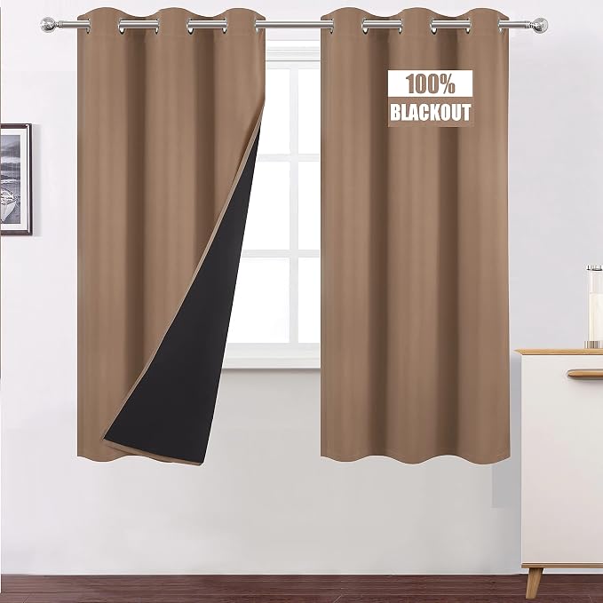 Cappuccino Thermal Blackout Curtains/40 x 72 Inch/Set of 2 Panels Room by Lemomo