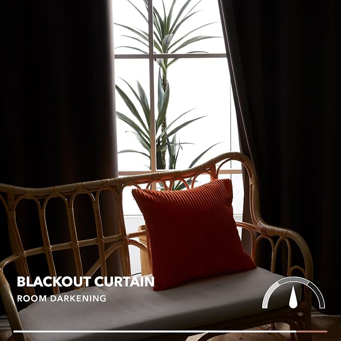 Deconovo Blackout Curtains for Bedroom and Living Room 45 Inches Long | Black - Image 5