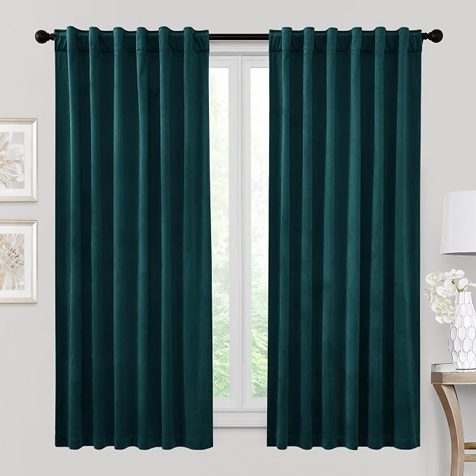 RYB HOME Peacock Blue Velvet Blackout Curtains by RYBHOME