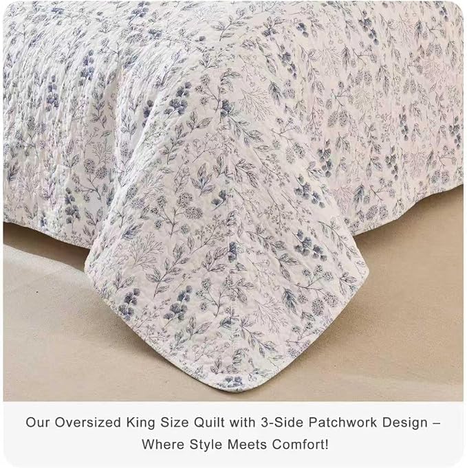 Lady Ann Oversized King Quilt Bedspreads 128x120, Cotton Blue and White Floral - Image 5